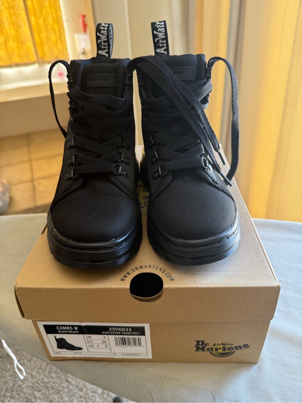Dr. Martens Black Women's Combs Hi Textile Lace-Up Boots
